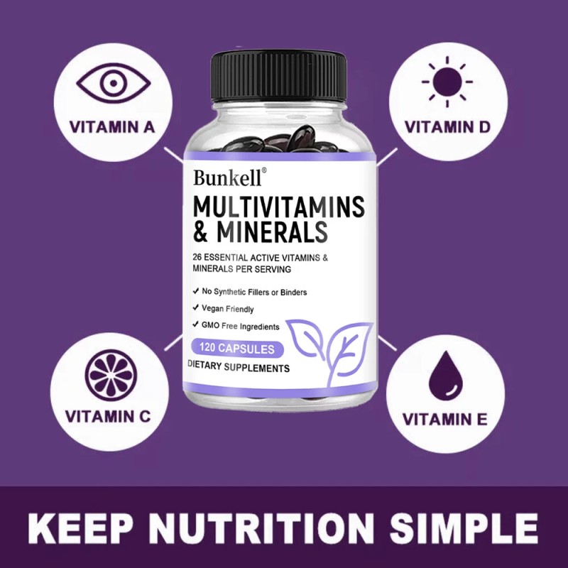 Bunkell Multivitamins Minerals Capsules Improve Energy Vitality Boost Immunity 120