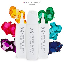 Artfinity Alcohol Ink - CMYK Set, 7 Pieces | 10 Sheets 9x12 Multimedia Paper | Fast-Drying, Permanent, Transparent Alcohol Inks for Gloss Paper, Glass, Metal | 25 ml Bottles