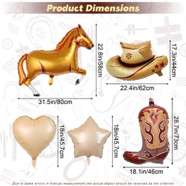 Ysqool 7-Pack Western Cowboy Party Balloons, Cowboy Hat, Boot, and Horse Foil Balloons for Western Theme Birthday, Rodeo Party, Bachelorette, and Wedding Decorations (Brown)