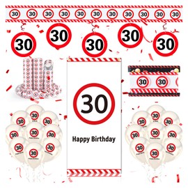 WenmthG 30th Birthday Decoration Men Women, 30th Birthday Decoration with Banner, Garland, Balloons, Barrier Tape, Streamers - Traffic Sign for 30 Years, Traffic Sign 30th Birthday Decoration