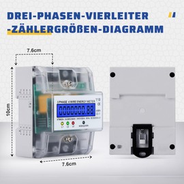 BOSYTRO Electricity Meter, 3-Phase Electricity Meter, DIN Rail 230 / 400 V, 5-100 A, Digital Electricity Meter, Three-Phase Meter, 4-Wire Calibrated Three-Phase Meter for Power Measurement Systems