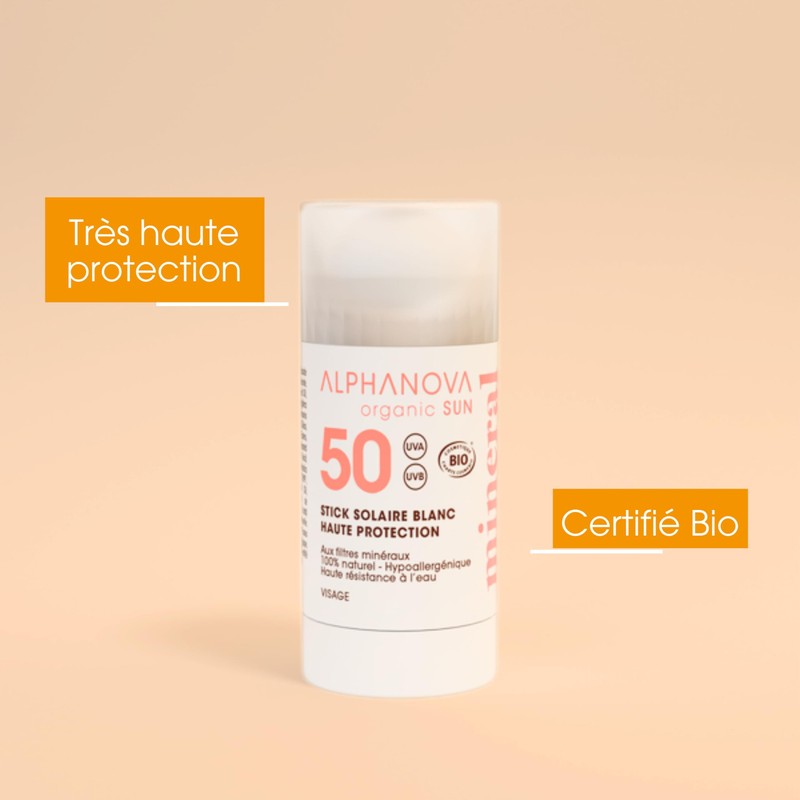 Alphanova Organic Sun Sport Sonnenstick SPF50+, Bioweiß, 12 g