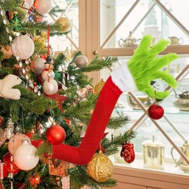 2024 Christmas Elf Body Tree Decoration, Furry Green Monster Elf Arms Hand for Christmas Tree Ornaments Xmas Tree Ornament Pendant Christmas Tree Topper