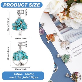 SUPERFINDINGS 28Pcs 14 Styles Tree of Life Gemstone Pendants Crystal Quartz Chakra Pendant Charms Mixed Gemstone Chip European Flat Round Large Hole Dangle Charm with Alloy Finding for Jewelry Making,