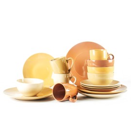 HomeVss, Color Wave Stoneware 16pc Dinnerware Set, Honey Comb