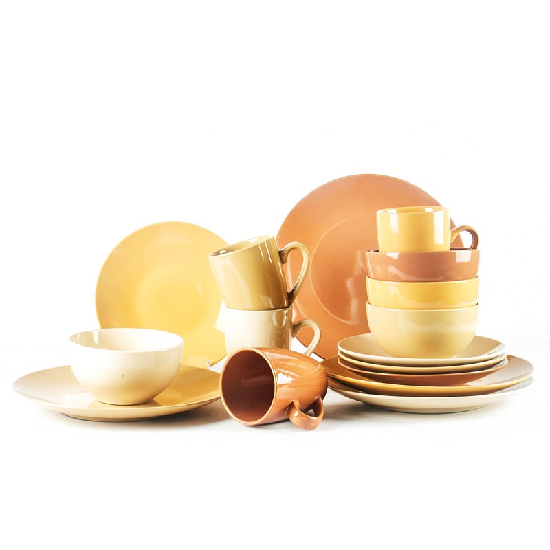 HomeVss, Color Wave Stoneware 16pc Dinnerware Set, Honey Comb