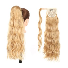 XFSRG 60cm Wellenförmige Pferdes chwanz Haarverlängerung Natürlich aussehendes Synthetik Haarteil für Damen & Mädchen Weich, voll & gesund（Gold）