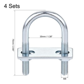 sourcing map Round U-Bolts 4 Sets 1.38"(35mm) Inner Width 75mm Length Steel M8 with Nut, Plate