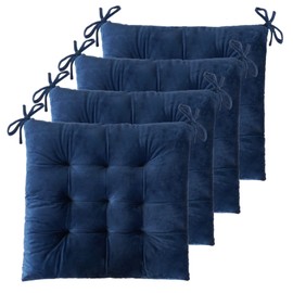 ELFJOY 4 Pack Chair Cushions for Dining Chairs Chair Pads Cushion for Kitchen Office Tufted Square Seat Cushion with Ties (16" Navy Velvet)