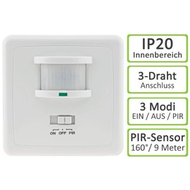 ChiliTec 3-Wire Flush-Mounted Motion Sensor 160° 9 m Range LED Suitable for Flush-Mounting Infrared Pack of 2 White