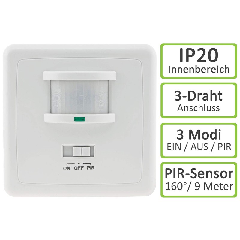 ChiliTec 3-Wire Flush-Mounted Motion Sensor 160° 9 m Range LED