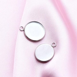 HugeDE 50 Pcs Stainless Steel Pendant Trays Round Bezal Blanks Cabochon Settings Charms Craft Necklace Earrings Blanks for Jewelry Making 20mm