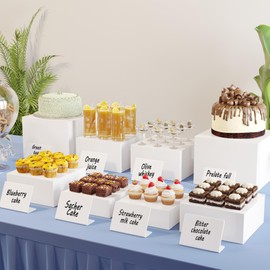 Neatsure 8PSC Buffet Risers, Food Risers for Buffet Table, Display Stand for Catering Dessert, White Acrylic Cube Boxes Nesting Risers with Hollow Bottoms - 2 Set (6", 6.5", 7", 8'')