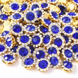 120 Pcs 12mm Sunflower Sew on Rhinestones Crystal Glass Gems, Metal Claw Rhinestones Jewels for Crafts, Glitter Gemstones for Clothes Shoes Cap Earring Belt Sewing Accessories(09 Sapphire Blue)
