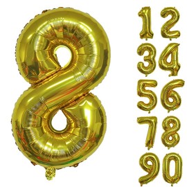 32 Inch Number Balloons Giant Number Aluminium Foil Helium Balloons for Birthday Party Celebration Decoration New Year Baby Shower Anniversary (Gold, 8)