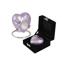 Mini Cremation Funeral Memorial Keepsake Urn For Token Ashes Heart Shape Purple With Sunflower Design 5912PRBH