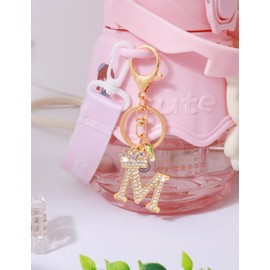 ChunlongFour Initial Letter Keychain for Women Girl Bag Charm Gift Cute Crystal Sparkling Keychain for Wallet Car Key Backpack Handbag Tote Bags