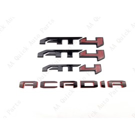 GMC 4PC Gloss Black Red Door Rear Tailgate AT4 Acadia Badge Emblem 2020-2023 Acadia