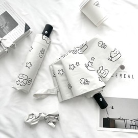 Compact Cat Umbrella - Automatic Folding, Dual-Use Rain and Sun Protection, Black Coating Anti-UV, Windproof, Lightweight, Portable Travel Companion for Men and Women (White(Emotional Cat))