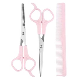 Hair Cutting Shears Set with Professional 6.7inch Hair Cutting Shear, Hair thinning Scissor and Comb(Pink). Stainless Steel Hair Scissors, Barber Thinning Scissors, and Comb Kit for Women/Men/Kids.
