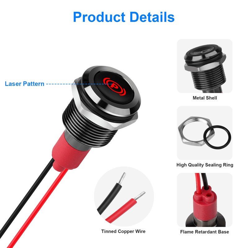 Linkstyle 8Pcs 1/2" 12V LED Indicator Light, Waterproof Metal Pilot