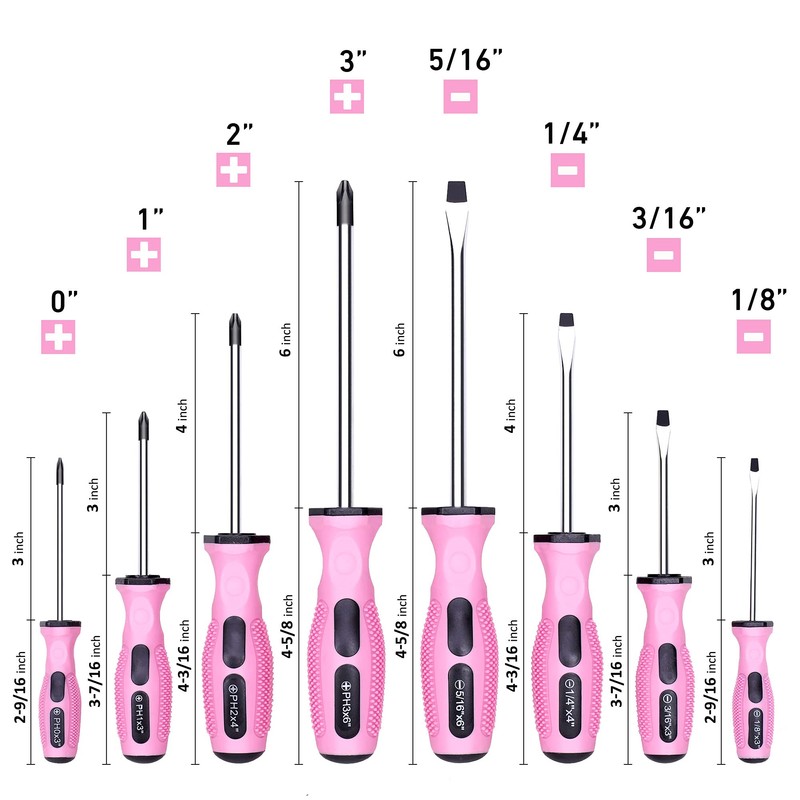 FASTPRO 8-Piece Pink Magnetic Screwdrivers Set with 4 Phillips and