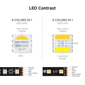 BTF-LIGHTING RGBCCT 5 Colours in 1 5050SMD LED Strip DC24V 5M 60LEDs/m 300LEDs RGB + Warm White + Cool White Black PCB IP30 Non-Waterproof for Indoor Decoration (Controller and Power Supply Not