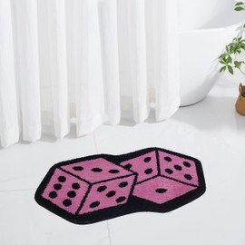 Indecor Home Bath Microfiber Rug, Soft and Absorbent Bathroom Mat, Quick-Dry Non-Slip Floor Rug for Shower, Bath, and Toilet, Dice Shape Design, 20x30 - Pink