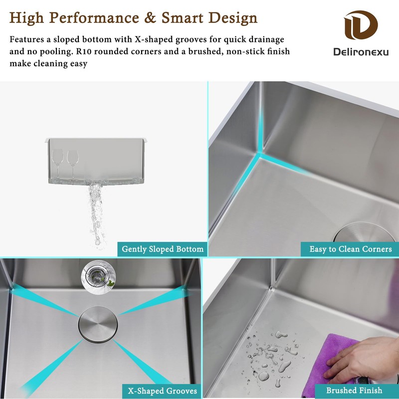 16 Inch Bar Sink Undermount, Delironexu 16x18 Small Bar Sink,