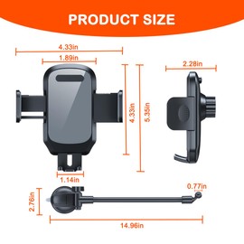 Osilly Car Cell Phone Holder, Vehicle Dashboard Windshield Air Vent Long Arm Hands Phone Mount, Quick Relaease Auto Smartphone Mountner Accessories, Universal for Vehicle, Truck and More（Gray）