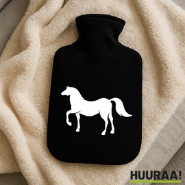 Huuraa Wärmflasche Pferd Silhouette Geschenk 1,8 Liter Black Classic Veloursbezug Pferd Präsent