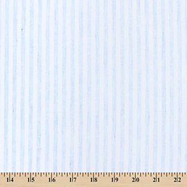 University Stripe Linen-Look Polyester Cotton 58" Fabric by The Yard - Light Blue/White