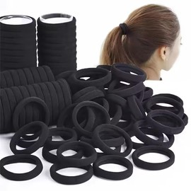 50pcs Black Soft Touch Hair Bands - Gentle, Non-Slip, Elastic Ponytail Holders with Soft Fabric for Comfortable Daily Wear - Trendy Hair Accessories for Women and Girls