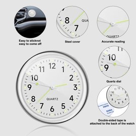 Set of 3 Car Clock Mini Clock Digital Clock for Dashboard in Car Quartz Clock for Car Clock for Sticking on the Dashboard for Car Decoration Universal and Luminous