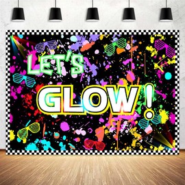 Let's Glow Party Backdrop Colorful Photography Background Glow in The Dark Party Supplies, Neon Decorations for Kids Birthday Supplies for Photography Photo Shoot Party Decor, 7X5Ft