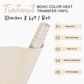Tintnut Heat Transfer Vinyl Beige HTV Vinyl Roll - 10 inches * 6 ft Sand Shell HTV Vinyl Roll Solid Sandshell Iron on Vinyl for T-Shirts Home Decor Compatible with Cricut or Silhoutte Cameo