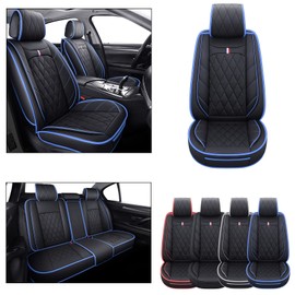 Aierxuan Car Seat Covers Full Set Waterproof Leather Compatible with Toyota Highlander Corolla Prius Camry Rav4 Mdx Chevy Blazer Cobalt Trailblazer Cruze Equinox Malibu Buick, Black-Blue