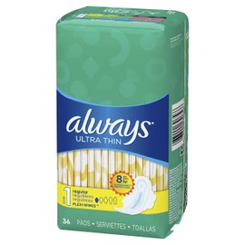 ALWAYS Ultra Thin Size 1 Regular Pads With Wings Unscented, 36 Count