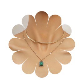 Cimenexe Bohemian Layered Emerald Choker Necklace Emerald Square Pendant Necklace Gold Flat Snake Chain Necklace Green Emerald Herringbone Chain Necklace Jewelry for Women and Girls Gifts