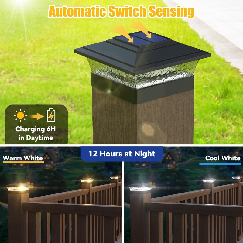 APONUO Solar Post Lights Outdoor, 2 Lighting Modes 16 LEDs