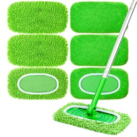 6-Pack Reusable Microfiber Mop Pads Compatible with Swiffer Sweeper Mop, Dry & Wet Sweeping Cloths - Washable Wet Pads Refill for Multi-Surface/Hardwood Floor Cleaning