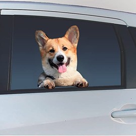 LEMONSODA Dog Car Window Decal Funny 3D Dog Decals for Any Smooth Surface (Corgi)
