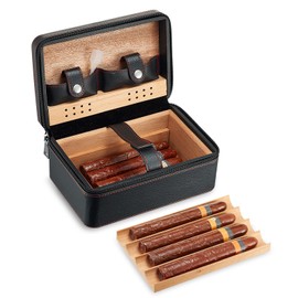 SEEJI Travel Cigar Humidor Box Case - Double Layer Design with Cedar Wood, Large Capacity for 8-10 Cigarsfor Father's Day and Christmas (Black)