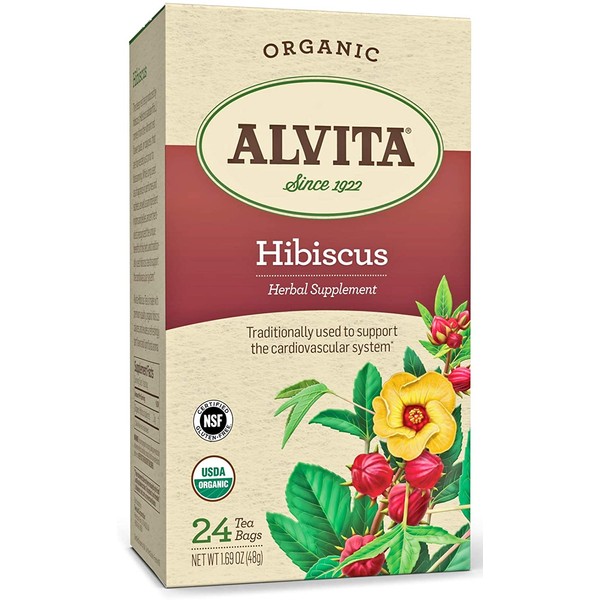 Alvita Organic Hibiscus Herbal Tea - Made with Premium Quality Organic Hibiscus Calyces, With Refreshing Tart Flavor and Floral Aroma, 24 Tea Bags