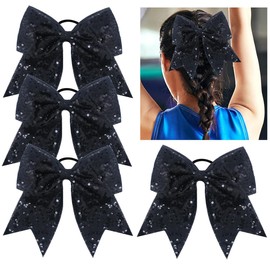 4 Packs Sequins Cheer Hair Bows 8 Inch Jumbo Cheerleading Bow with Ponytail Holder for Teen Girls Softball Cheerleader Hair Bows