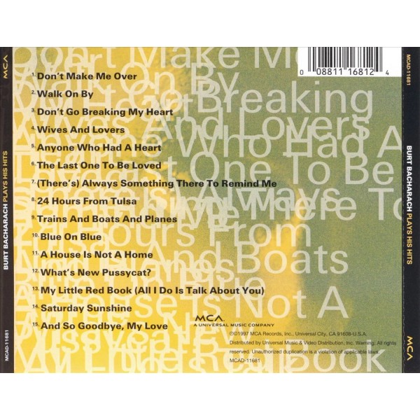 BURT BACHARACH - PLAYS HIS HITS NEW CD