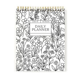 Color-In Spiral Notebook & Daily Planner Set - Pretty Floral Design Journal with Pens, Notepad Day Planner for Task Management, Motivational Organizer Notebook for Women & Girls (A)