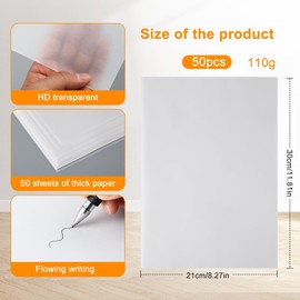 Tracing Paper Printable A4 (30 cm x 21 cm) - 50 Sheets 110 g/m² Parchment Paper for Printing, Transparent Paper A4, White, Universal and Versatile