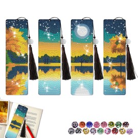 NUFTVI 4 PCS Diamond Art Bookmarks Moonlight, Acrylic DIY Bookmarks with Tassel Kits Gift for Reader & Crafts Lovers