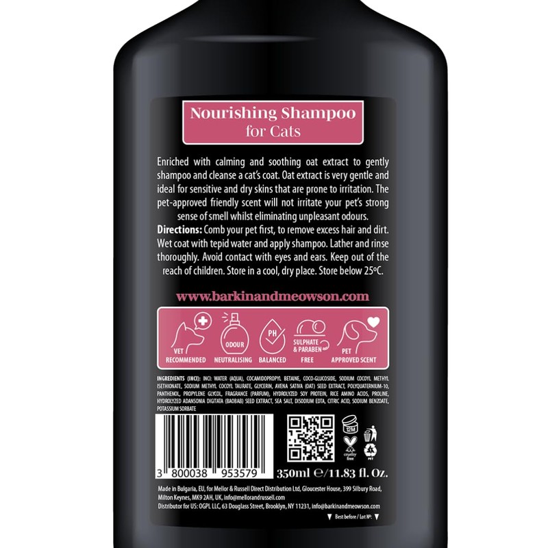Barkin & Meowson Nourishing Cat Shampoo with Oat Extract, 350ml